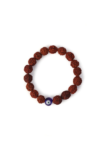 Natural Rudraksha Evil Eye Handmade Stretchable Bracelet